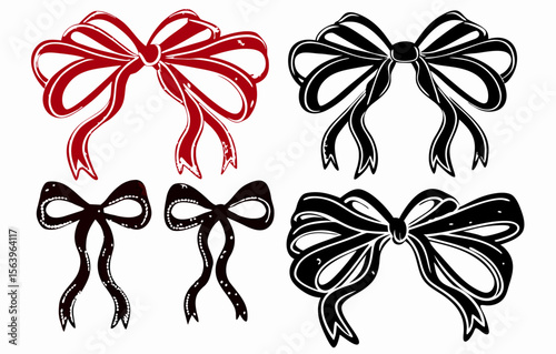 Set of Four Vintage Style Ribbon Bow Illustrations