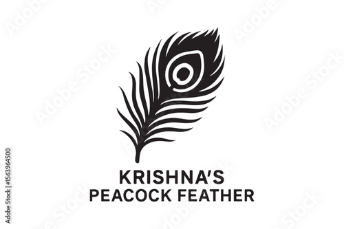 krishna’s peacock feather silhouette vector art illustration on white background