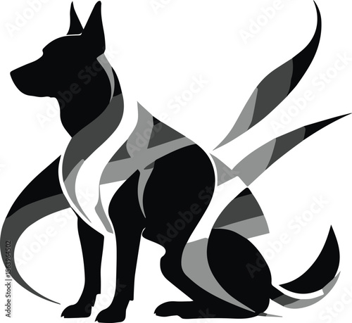 Stylish Black and Gray German Shepherd Dog Vector Illustration