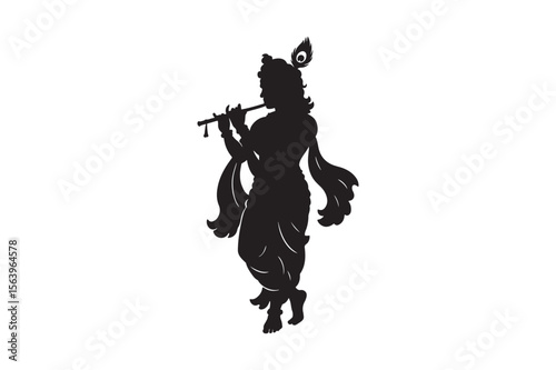 lord krishna silhouette vector art illustration on white background