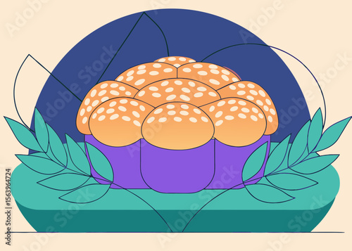 Rosh Hashanah Challah Bread with Sesame Seeds on Decorative Plate for Holiday Celebrations, Cultural Blogs, and Culinary Websites  