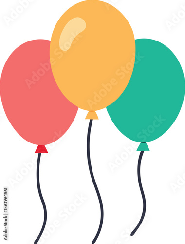 Celebration Balloons: Three colorful balloons, red, yellow, and green, float joyfully against a white background, symbolizing festivity and celebration. 