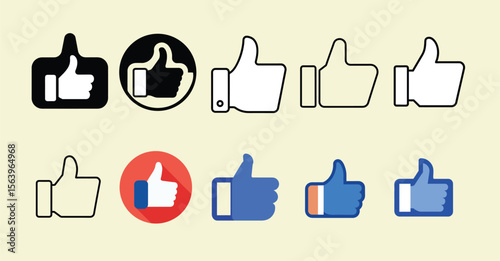 Thumbs Up Icon Set Diverse Styles for Social Media, Websites, and Apps - like, dislike icon vector