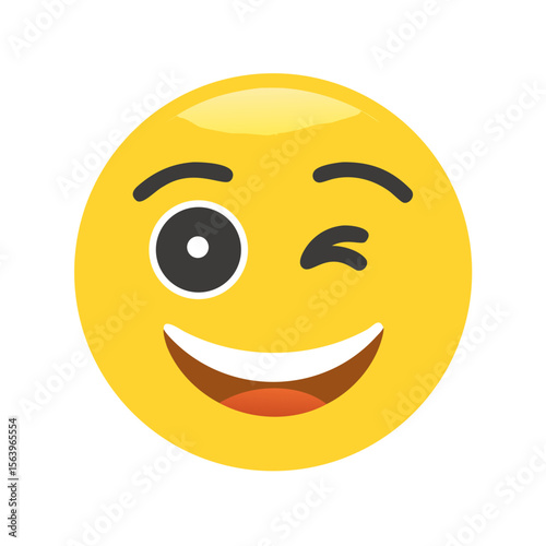 Winking smiley face emoji with a cheerful smile, A bright yellow winking emoji with a cheerful smile, conveying a playful, friendly, and fun mood in digital conversations.