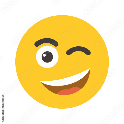 Winking smiley face emoji with a cheerful smile, A bright yellow winking emoji with a cheerful smile, conveying a playful, friendly, and fun mood in digital conversations.