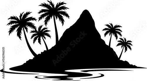 Tropical Island  Palm Trees, Island Paradise, Vacation Beach Ocean mountain vector 