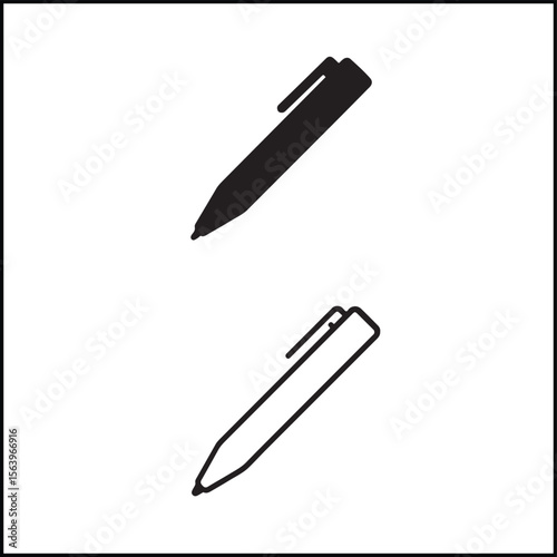 Ballpoint Pen Icon Flat and Outline Vector