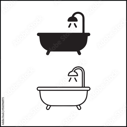 Bath Tub Icon Flat and Outline Vector