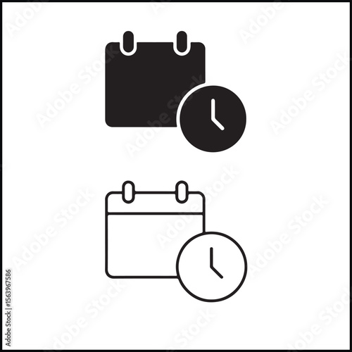 Calendar Clock Icon Flat Outline Vector