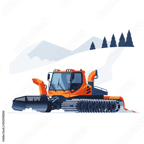 Snow groomer vehicle for ski slopes, vibrant design, vector illustration