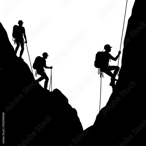 Mountain Hiking Bikers Riding Silhouettes Set vector bundle