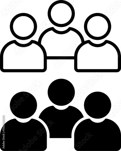 Group of people icon set. Outline and solid style user icons. Teamwork, community, group, audience, crowd, network, and human avatar symbols. Vector illustration