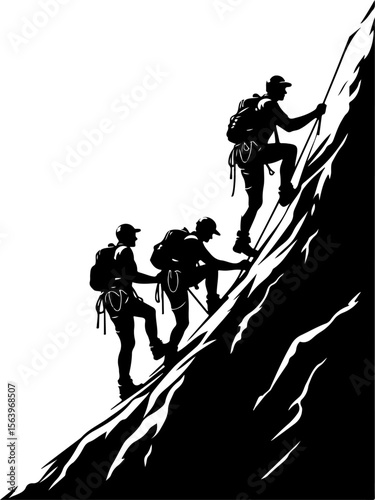 Mountain Hiking Bikers Riding Silhouettes Set vector bundle