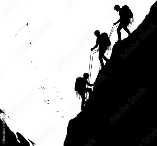 Mountain Hiking Bikers Riding Silhouettes Set vector bundle