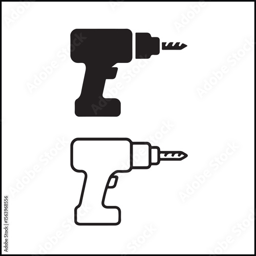 Drill Machine Icon Flat Outline Vector