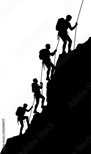 Mountain Hiking Bikers Riding Silhouettes Set vector bundle