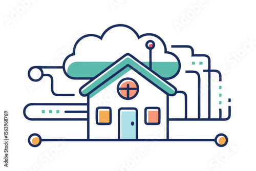 mono line smart home automation house icon