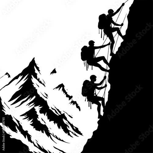 Mountain Hiking Bikers Riding Silhouettes Set vector bundle