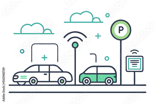 mono line smart parking lot area icon