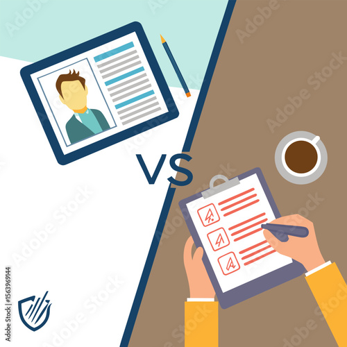 Comparing a digital resume on a tablet versus a handwritten checklist on a clipboard with a cup of coffee