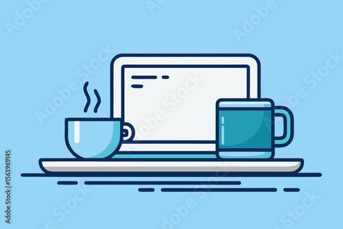 mono line vector icon laptop on desk