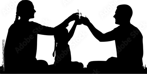 silhouette of a little  girl  with parents