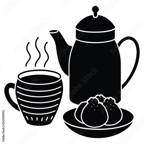 A cheerful setting awaits with a yellow kettle steaming beside a fragrant cup of tea .