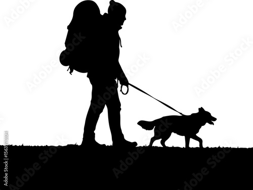 silhouette of a man with a dog and dog