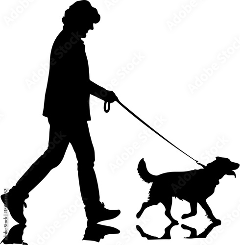 silhouette of a young man with a dog