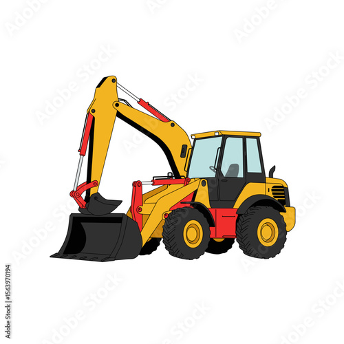 Backhoe loader with snow bucket attachment, vector illustration