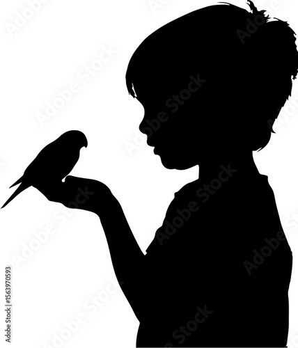 silhouette of a boy with bird