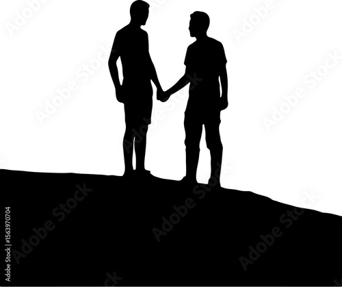 silhouette of two people  walking time hand shake 