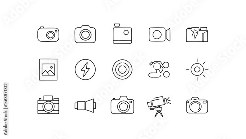 Set of photography and videography icons in thin line style
