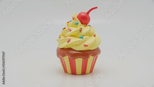 cupcake, frosting, colorful sprinkles, dessert 3D, cute food, sweet treat, pastel color, whipped topping