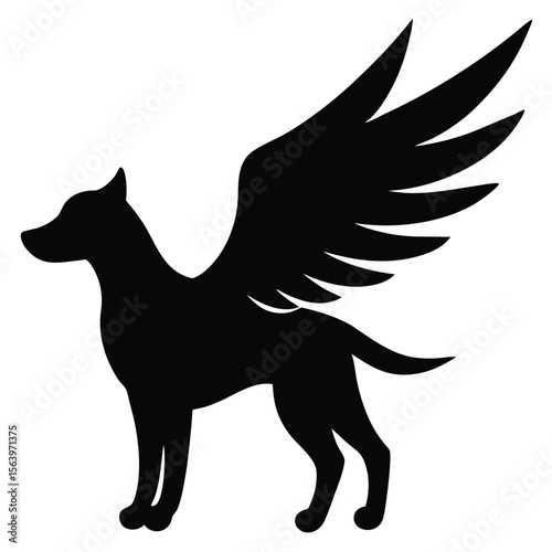 Enigmatic Silhouette of a Winged Canine A Mythical Fusion of Dog and Winged Creature Symbolizing Freedom and Loyalty