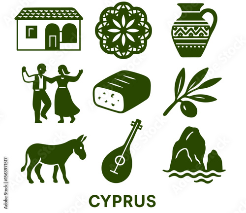 vector isolated green color cyprus traditional cultural symbols