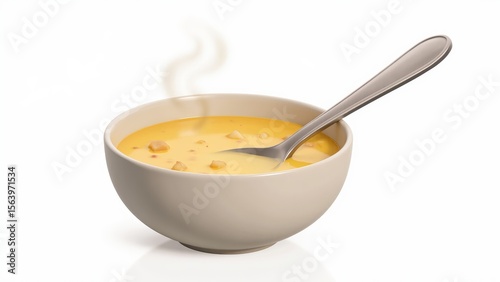 hot soup, creamy soup, soup bowl, steaming food, ladle, mixing bowl, whisk, warm food, 3D soup, comfort food