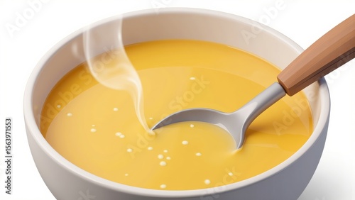 hot soup, creamy soup, soup bowl, steaming food, ladle, mixing bowl, whisk, warm food, 3D soup, comfort food