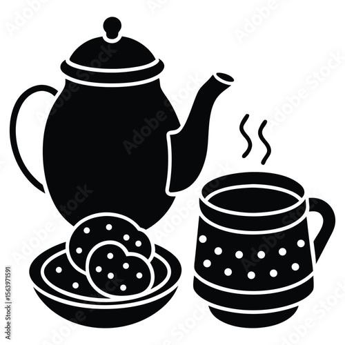 A cheerful setting awaits with a yellow kettle steaming beside a fragrant cup of tea .