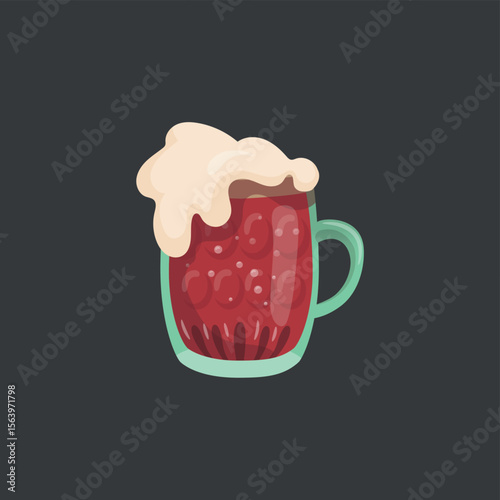 Large mug of fresh dark foamy beer - Vector illustration