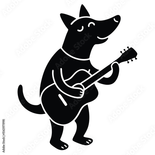 Cartoon Dog Serenading with Guitar A Whimsical Illustration of Musical Canine Charm and Simple Outlines Against a White Backdrop