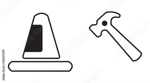 Under Construction Silhouette icon, hammer, white background, vector illustrator