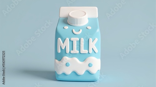 cute milk carton, dairy, smiling face, cartoon packaging, pastel, milk box, 3D object