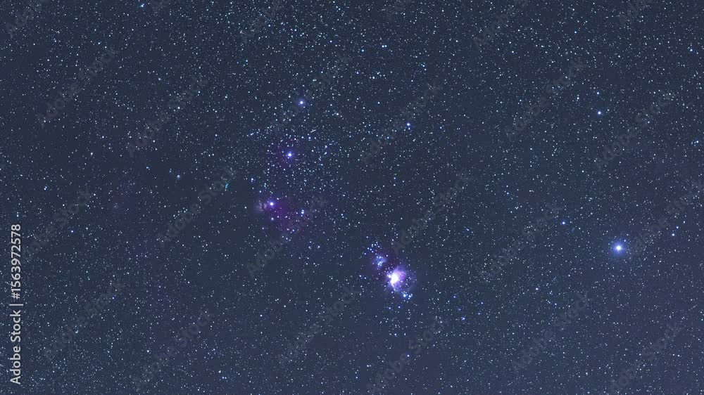Orion Nebula on the starry night sky time lapse.
