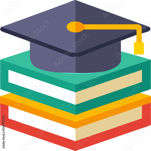 Colorful Graduation Cap and Diploma Icons