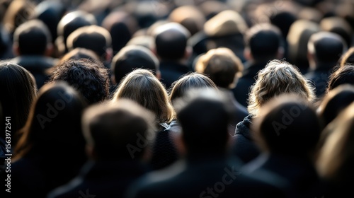 Anonymous Crowd: A sea of people from behind, their faces obscured, creating a sense of unity and anonymity in a public space.