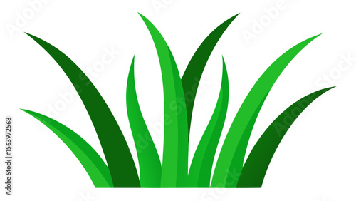 A clump of green grass blades with a transparent background and gradient shading