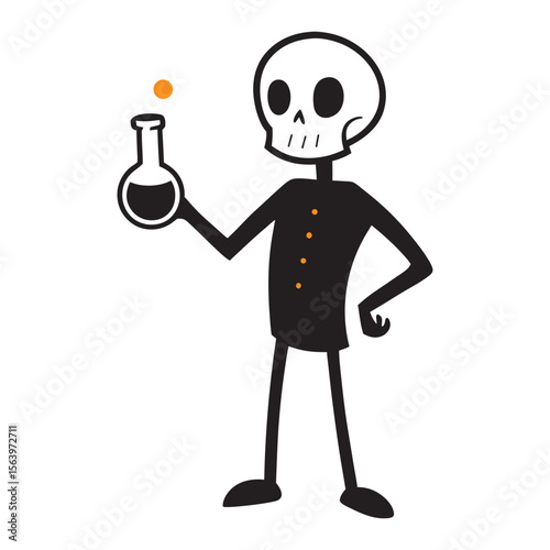 Spooky halloween skeleton illustration with a vintage hand drawn sketch aesthetic