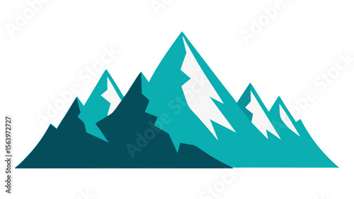 Stylized geometric mountain range with snow capped peaks and dark teal base