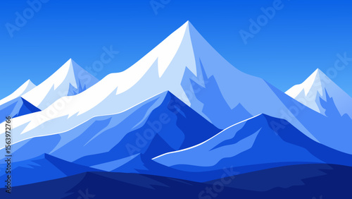 Stylized blue mountain range under a clear bright blue sky
